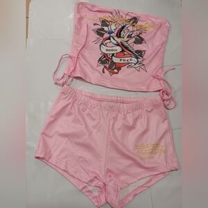 Pink Graphic Tube Top and Shorts Set